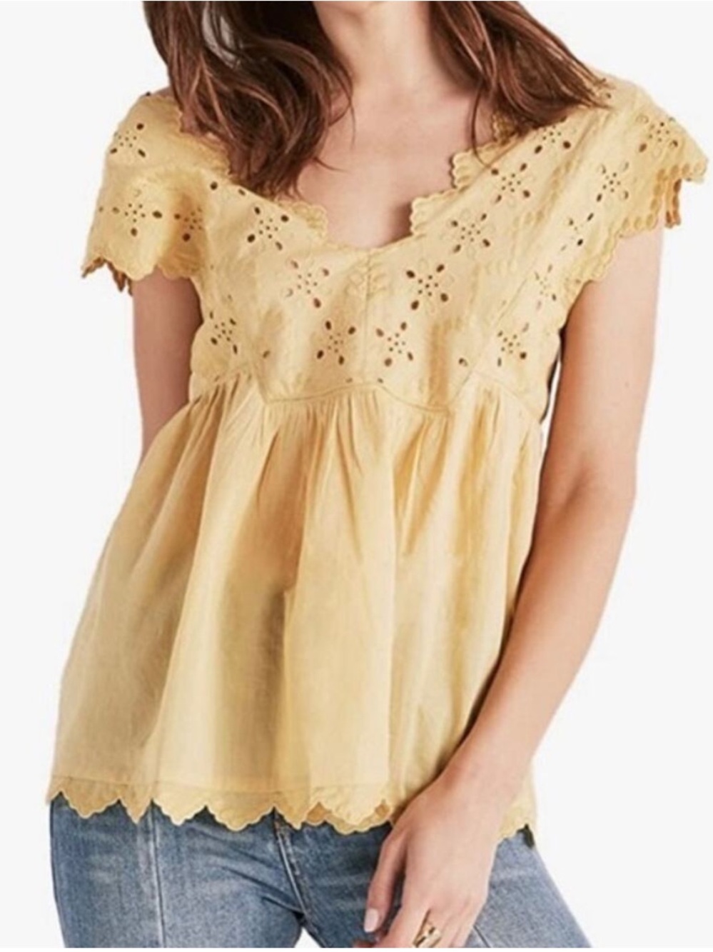 Lucky Brand Yellow Eyelet Flutter Top NWT SZ Medium
